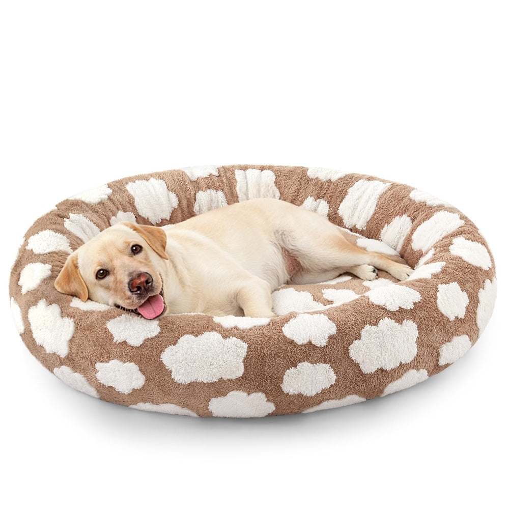 JOEJOY Donut Large Dog Bed in black with round plush design for cozy lounging.