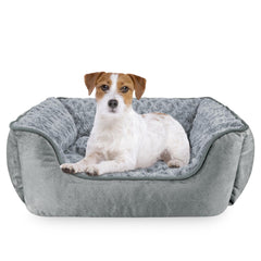 JOEJOY rectangle dog bed with rose-swirl faux fur for cozy lounging.