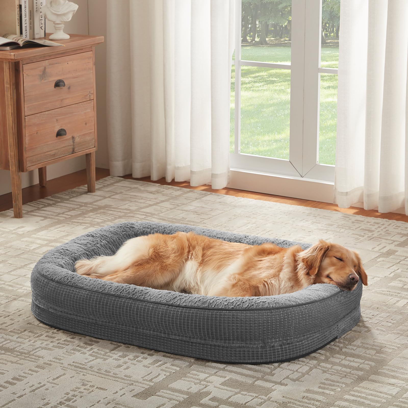 360-degree bolster support on JOeJOY large dog bed for comfort