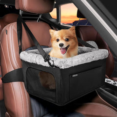 JOEJOY Deluxe booster seat with metal frame elevates small dogs for better window views.
