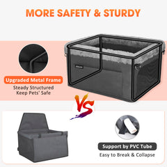 JOEJOY booster seat includes a clip-on leash to keep your pet secure during drives.
