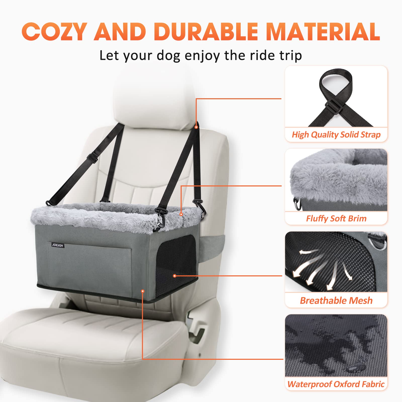 JOEJOY booster seat with clip-on safety leash for secure trips.