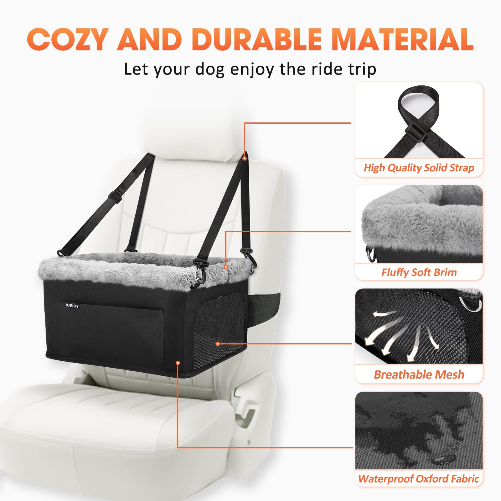 JOEJOY booster seat made with water-resistant Oxford fabric for durability and easy cleaning.