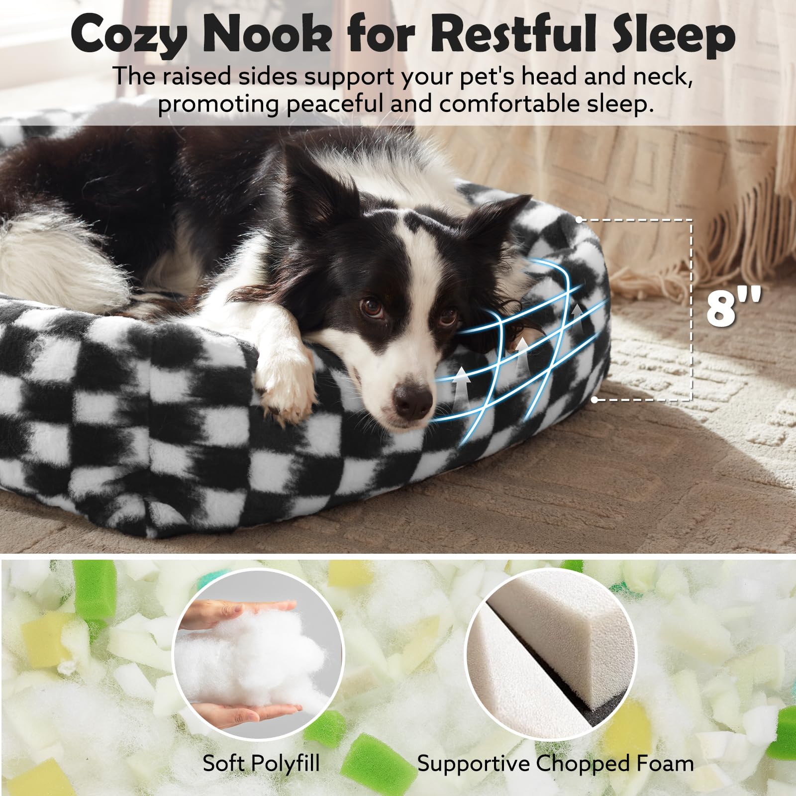 JOEJOY dog bed detachable washable cover with zipper for easy cleaning.