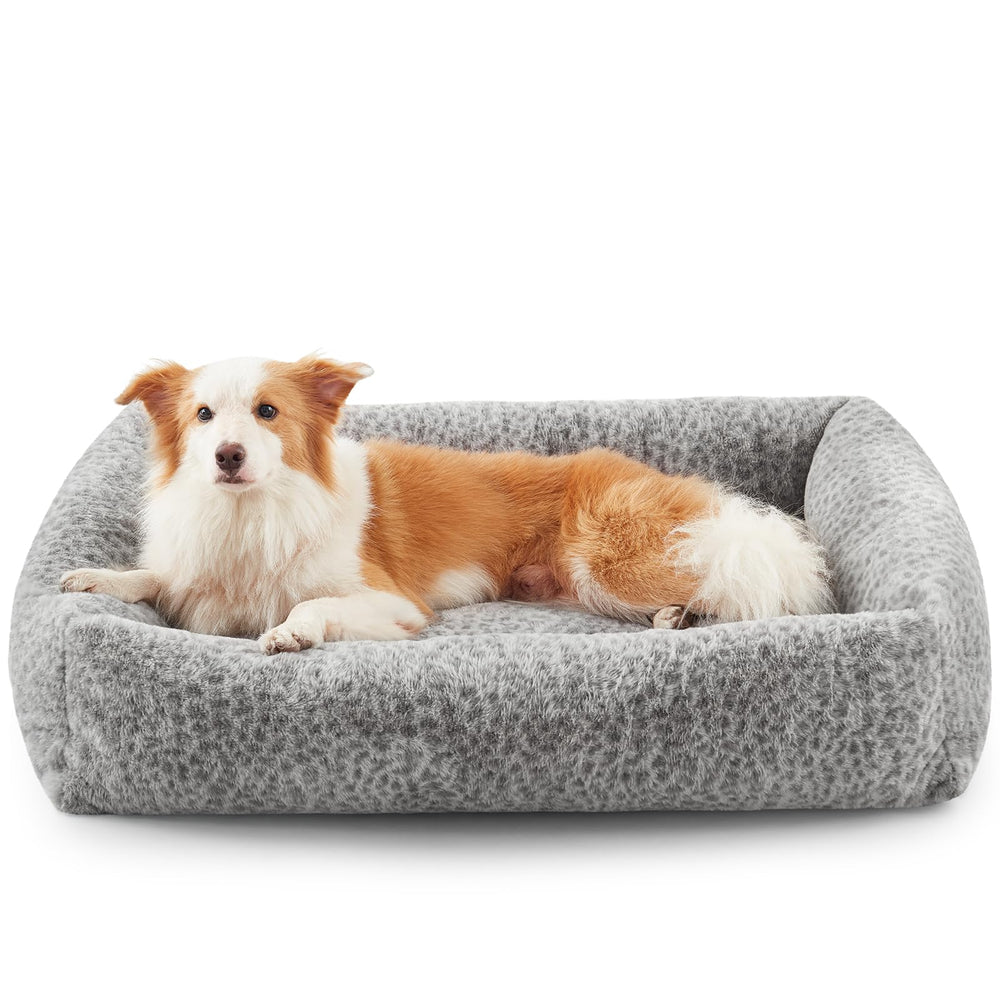 JOEJOY Leopard Grey Dog Bed with removable cover for easy cleaning.