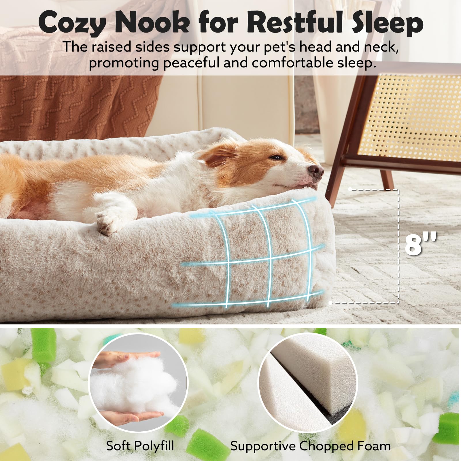 JOEJOY dog bed raised side nook supports head and neck for restful sleep