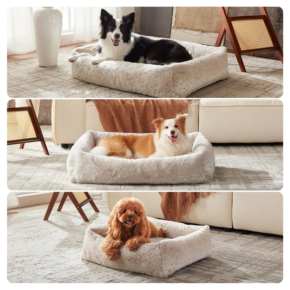 JOEJOY dog bed room scene in beige leopard complements modern pet spaces