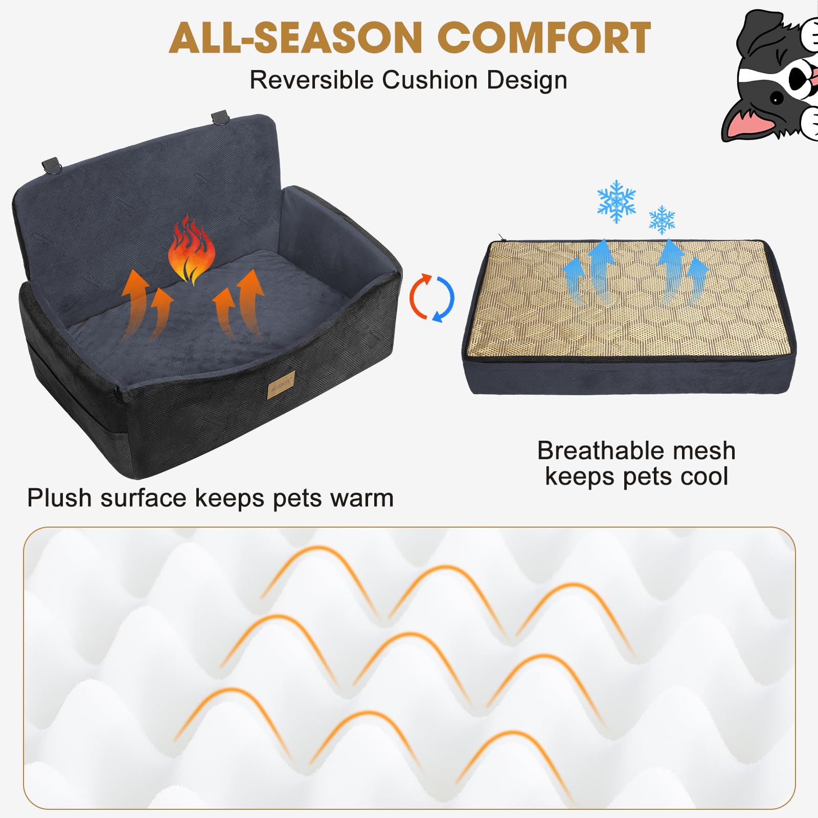 JOEJOY booster seat fits two small dogs with safety belts for secure travel.