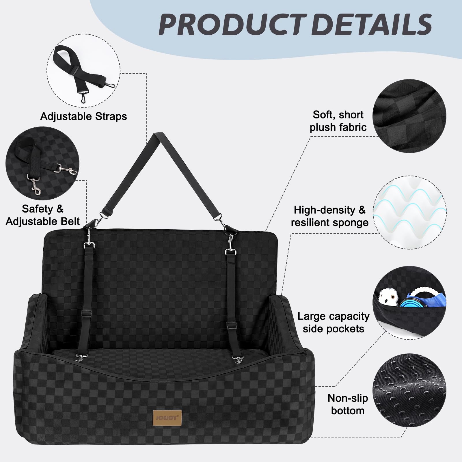 JOEJOY built-in safety leashes for secure restraint on car trips