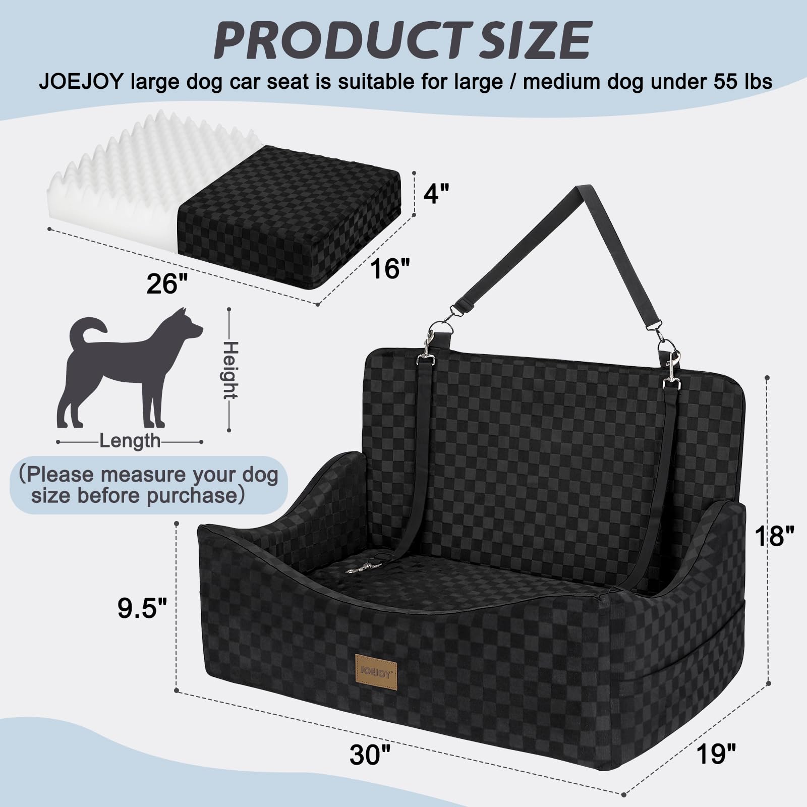 JOEJOY large dog car seat fits dogs up to 55 lbs or two small dogs