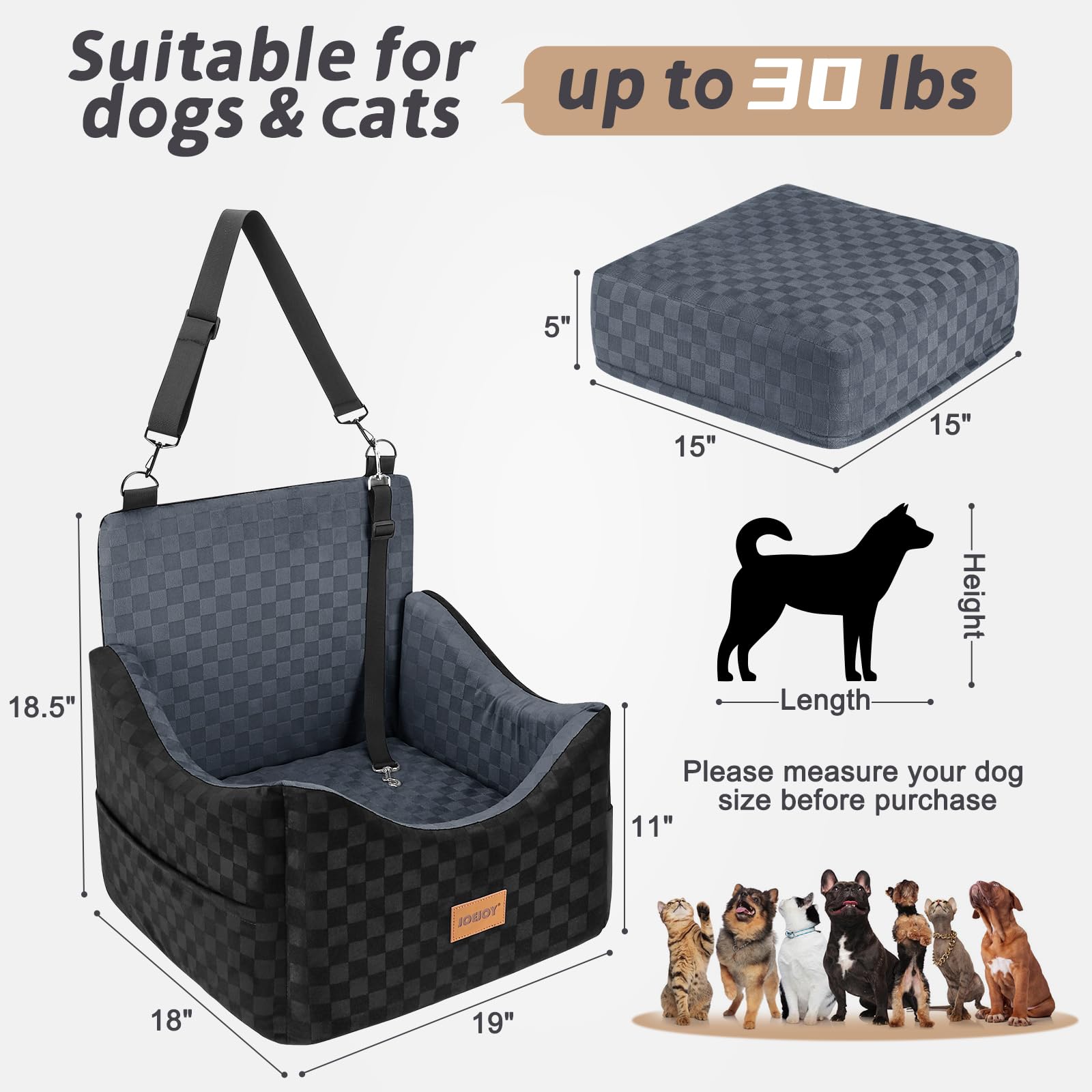 JOEJOY dog seat dimensions suitable for dogs up to 35 pounds