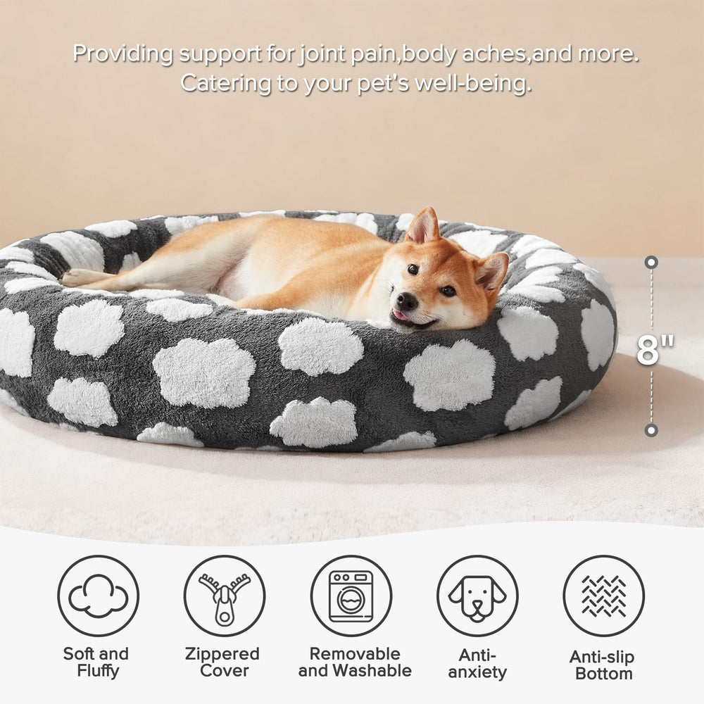 JoeJoy Donut Bed side view highlighting raised bolster for head support.