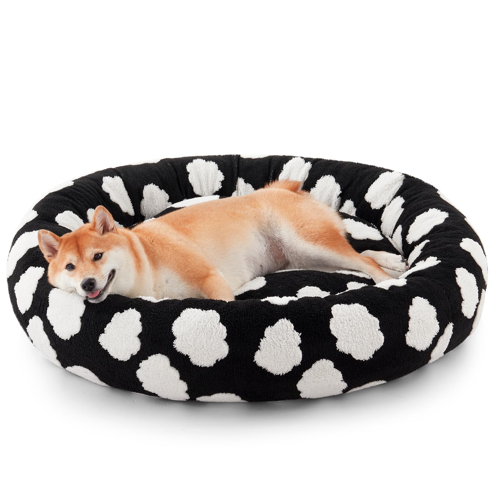 JOEJOY Donut Dog Bed in round plush cover for cozy naps.