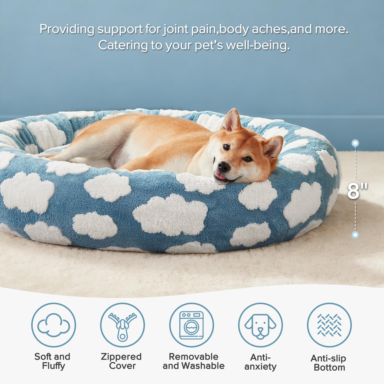 JOEJOY Donut Dog Bed soft plush fabric for plush daily naps