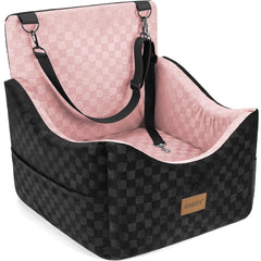 Joejoy elevated dog car seat seen from the rear, offering a better view for calmer car trips.