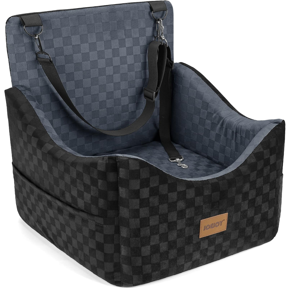 JOEJOY elevated dog car seat front view showing height and posture support