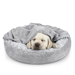 JOEJOY hooded donut bed provides privacy and warmth for cuddly pets.