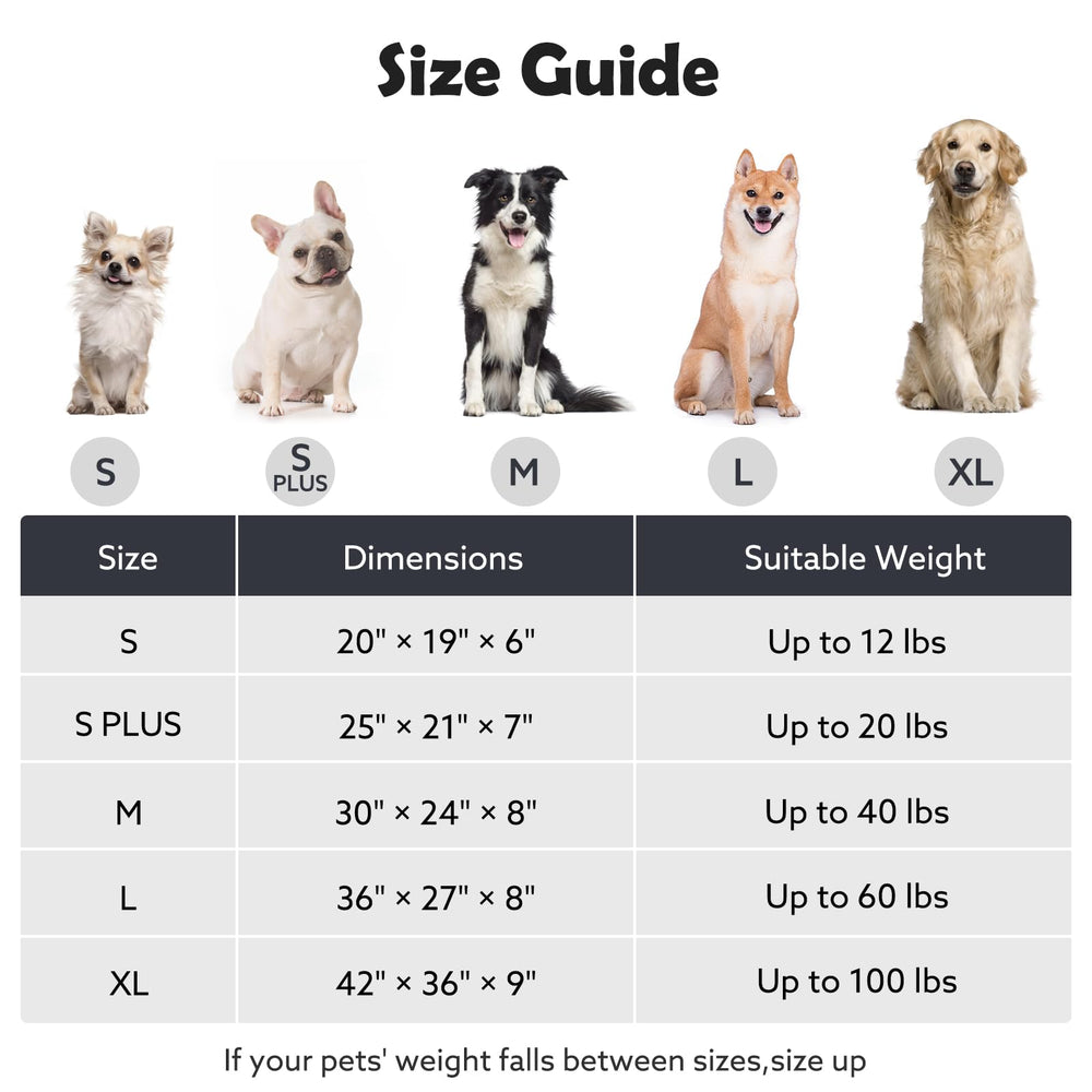JOEJOY leopard dog bed dimensions 36x27x8 show the right size option