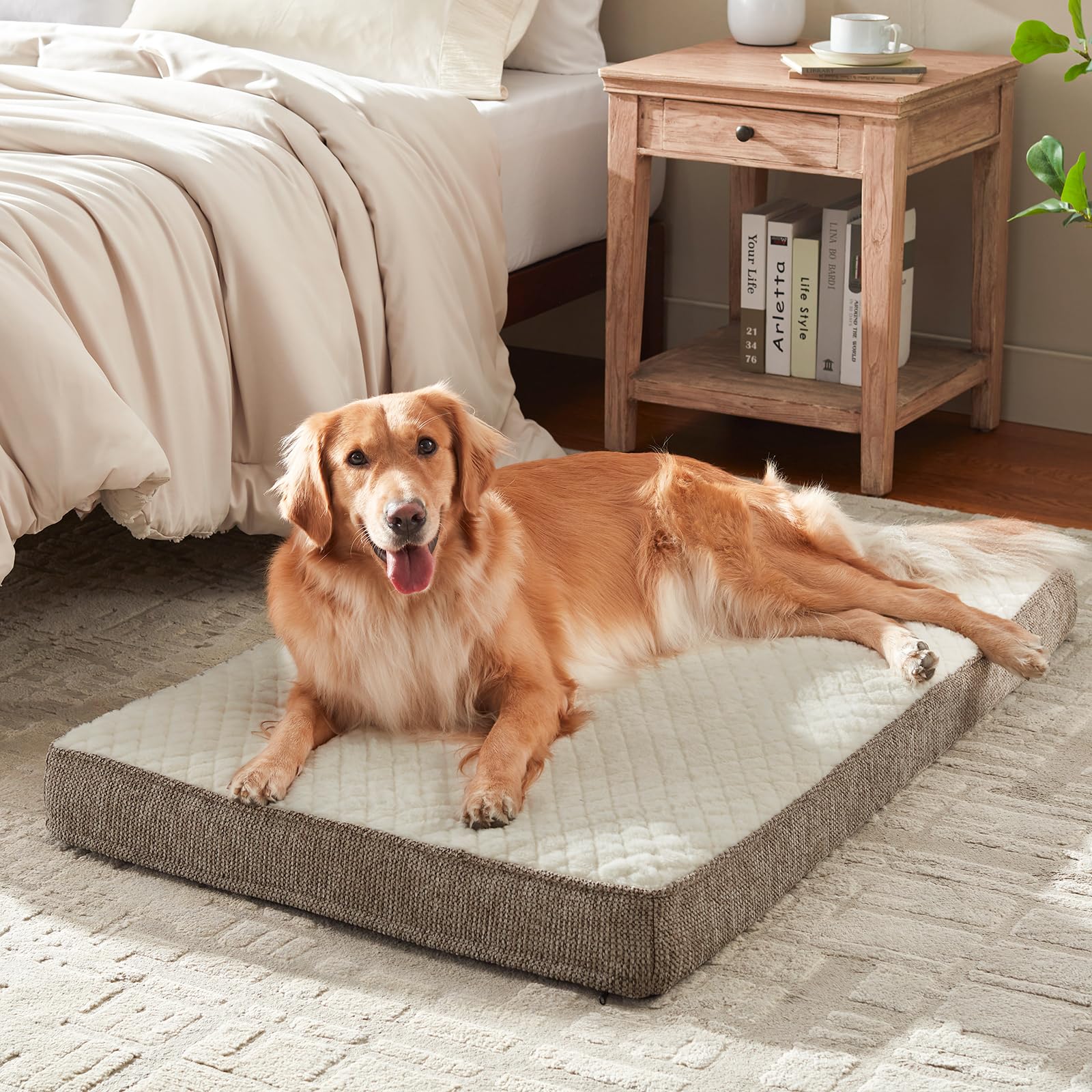 JOEJOY orthopedic dog bed XL features 4-inch egg crate foam for even distribution.