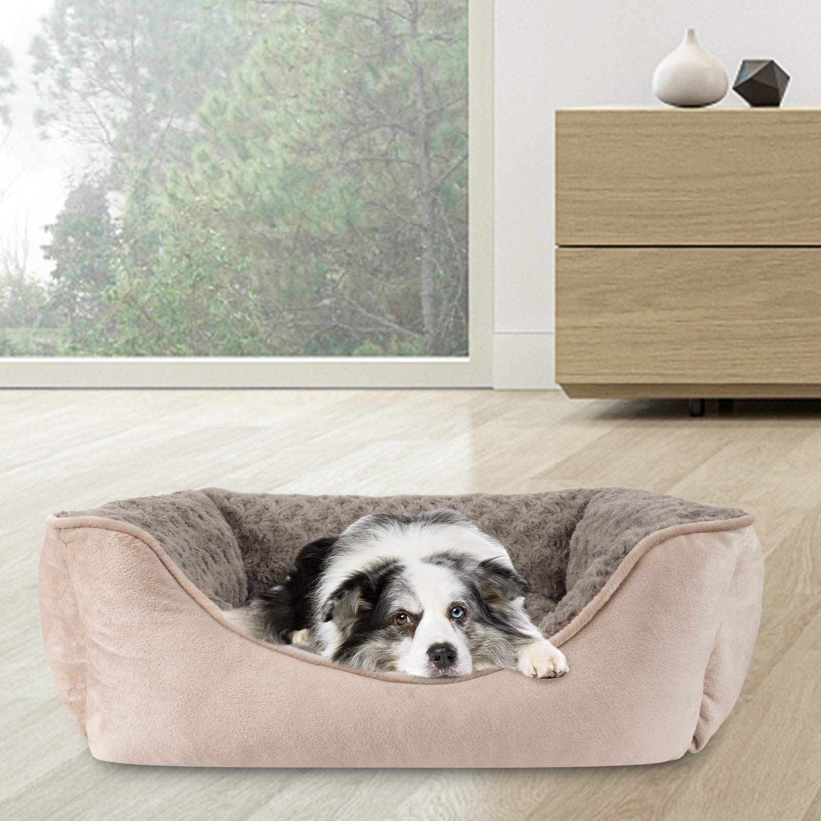 JOEJOY rectangle dog bed breathable suede lining adds comfort.
