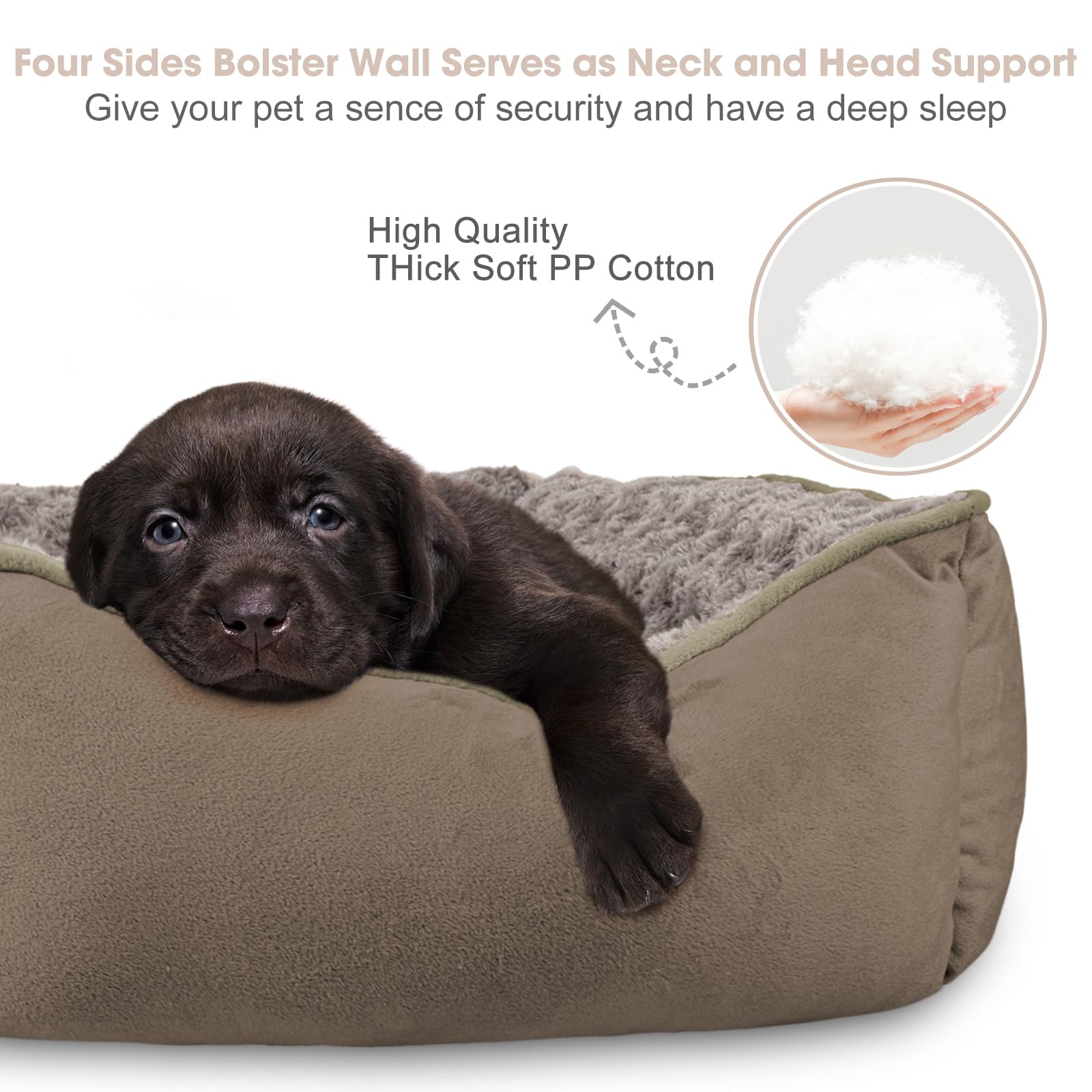 JOEJOY Rectangle Dog Bed fabric detail shows plush faux fur for warmth