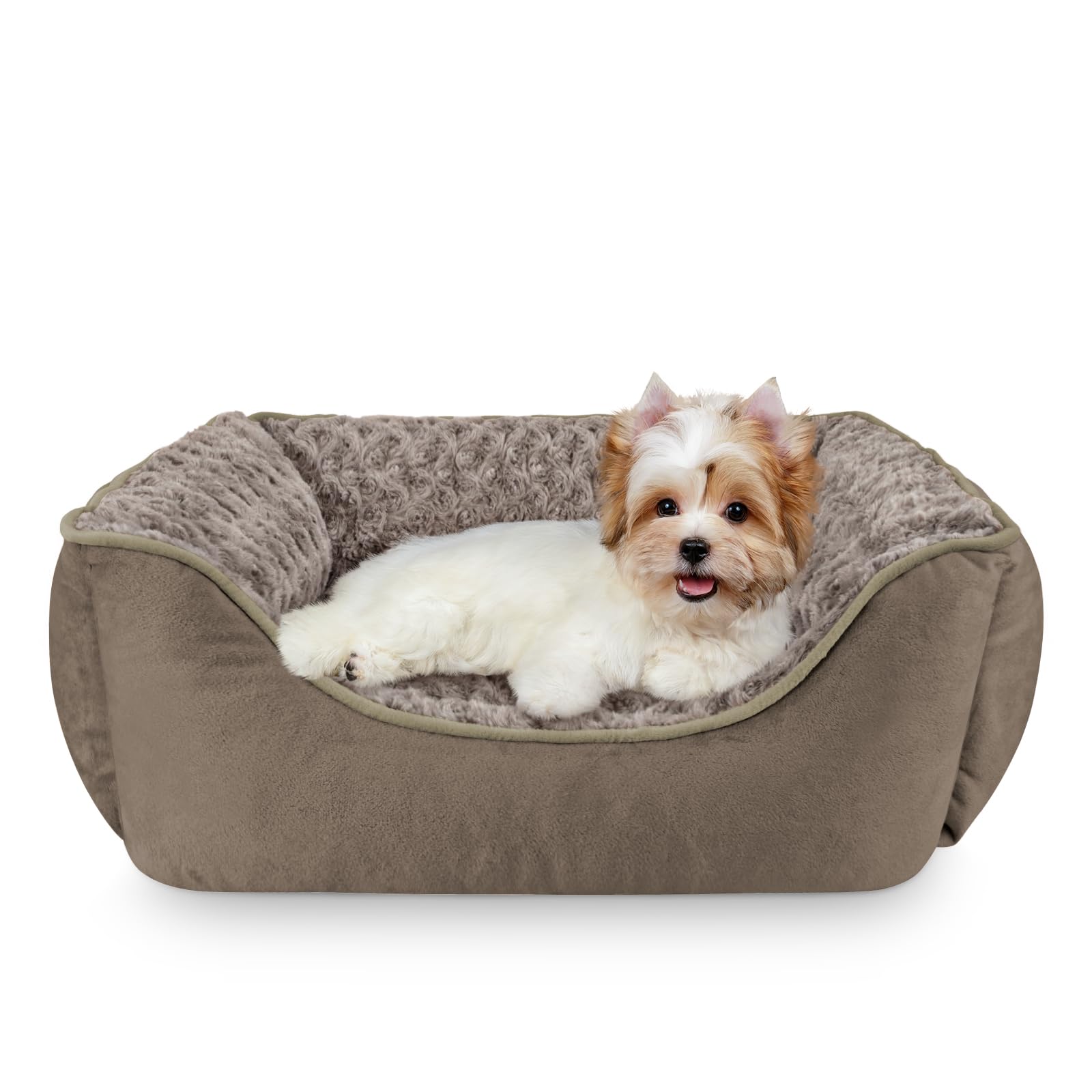 JOEJOY Rectangle Dog Bed front view in dark brown with supportive raised walls