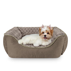 JOEJOY Rectangle Dog Bed front view in dark brown with supportive raised walls