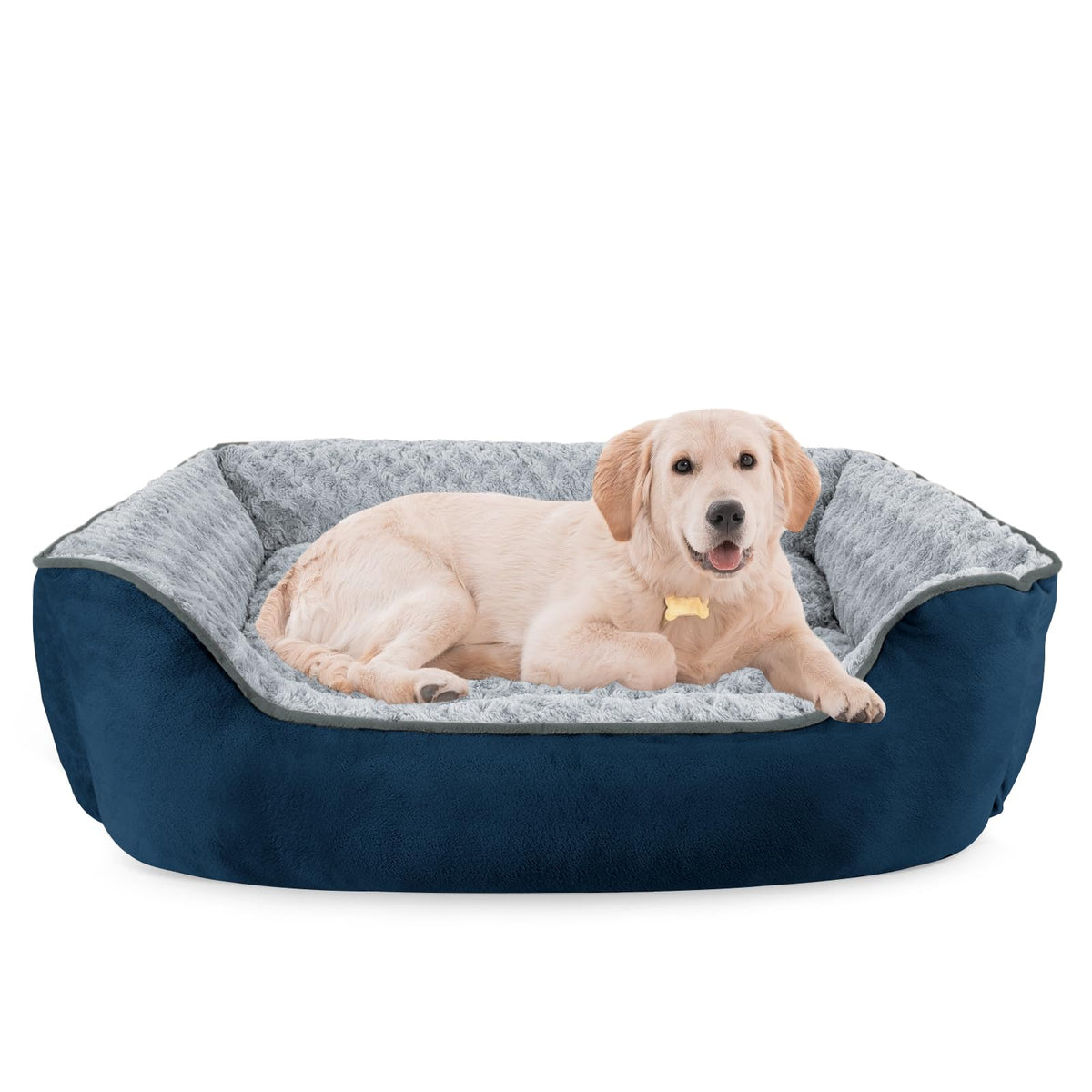 JOEJOY rectangle dog bed front view showing cozy, supportive edge for comfortable posture