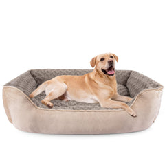 JOEJOY Rectangle Dog Bed front view highlighting supportive walls for neck and head comfort.