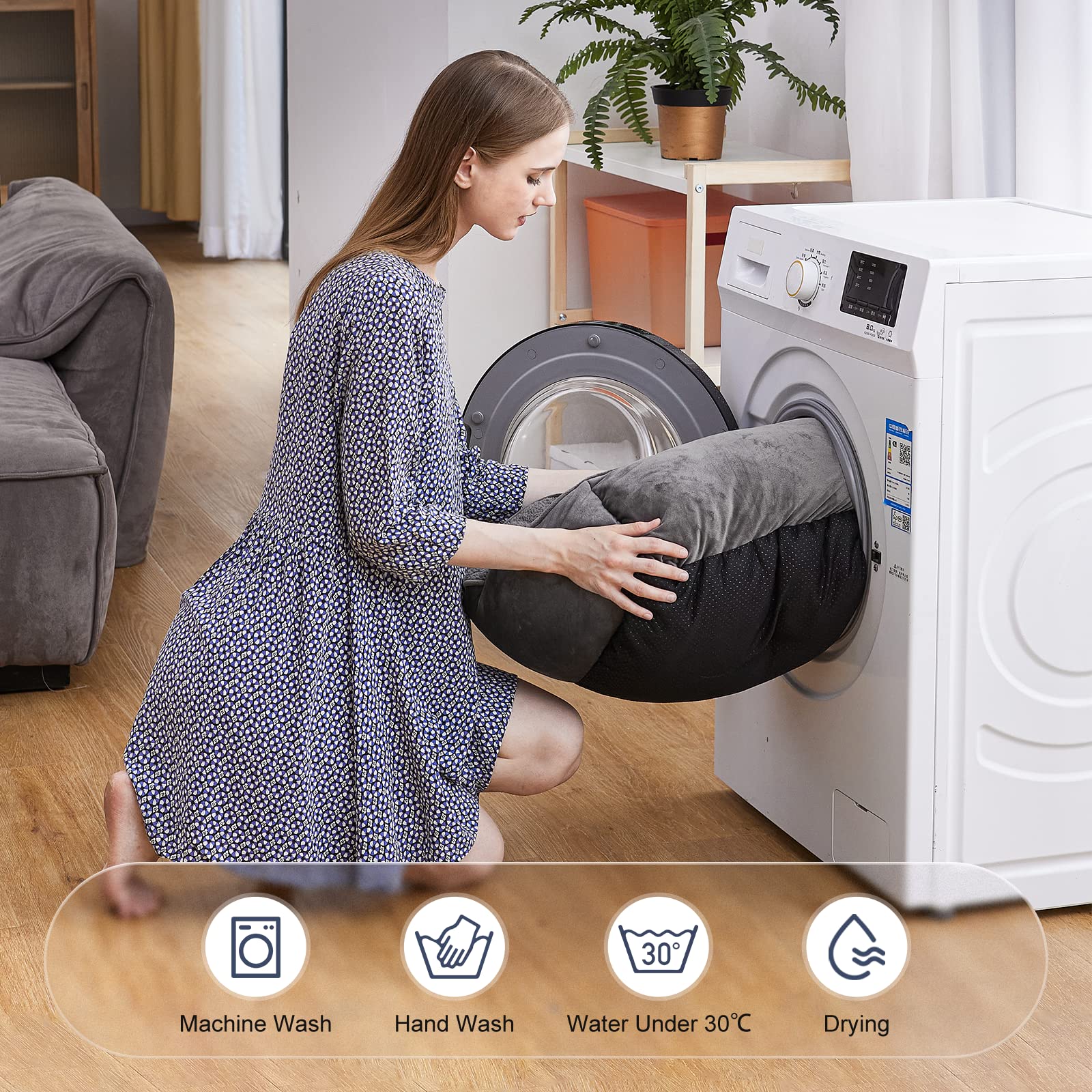 JOEJOY rectangle dog bed on crate demonstrates versatile placement options.
