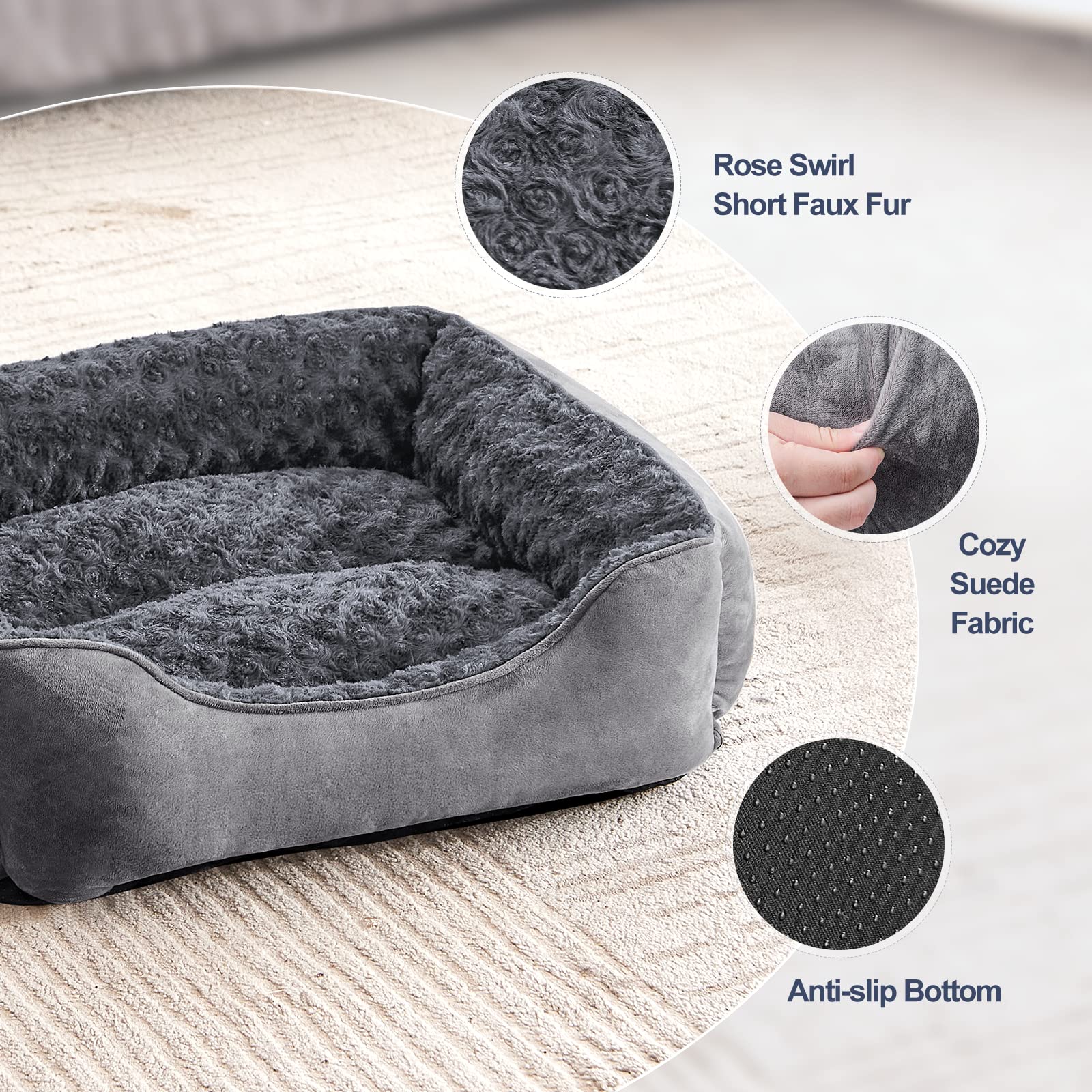 JOEJOY Rectangle Dog Bed features pillow-like cushion to cradle the head.