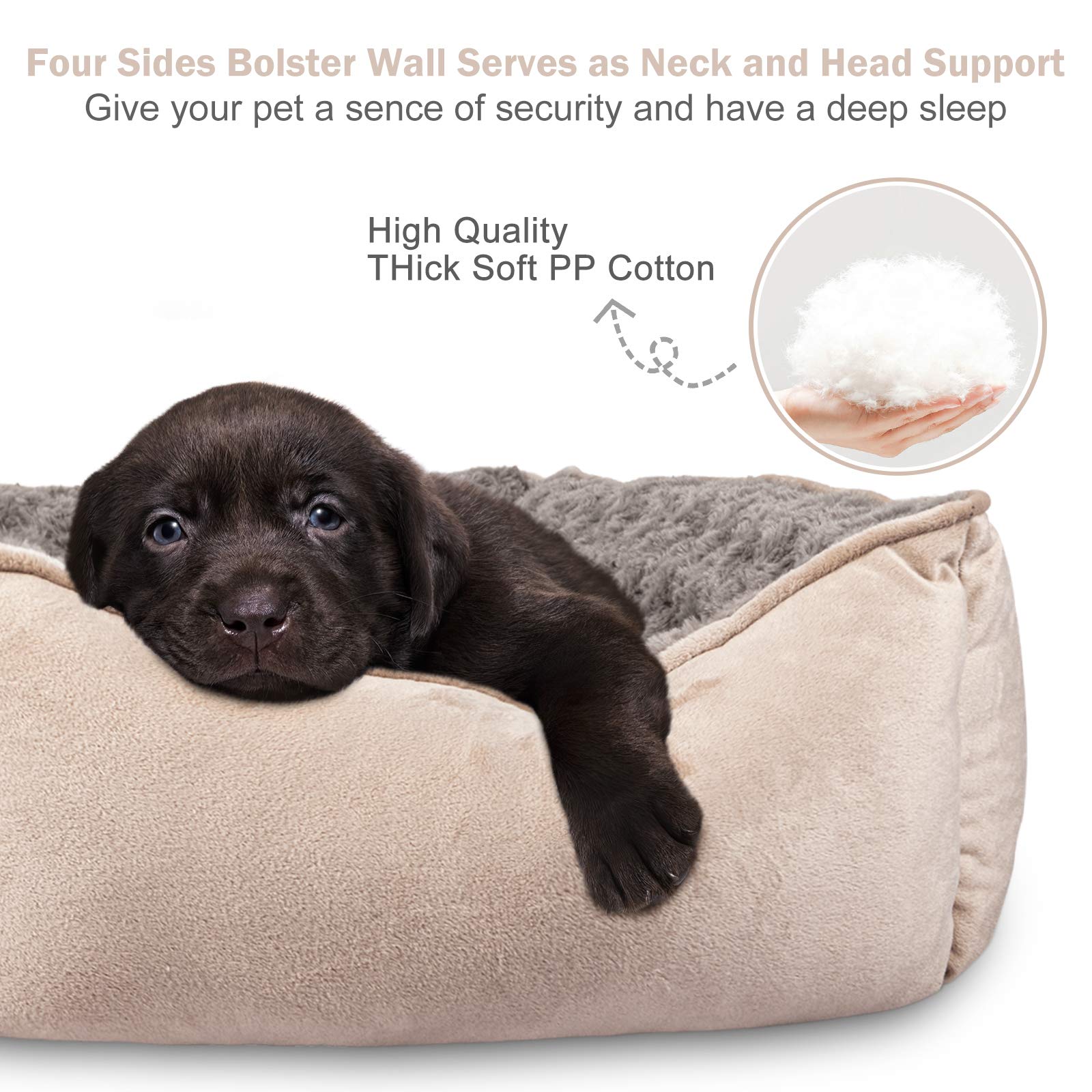 JOEJOY Rectangle Dog Bed shows rose swirl faux fur for warm luxury.