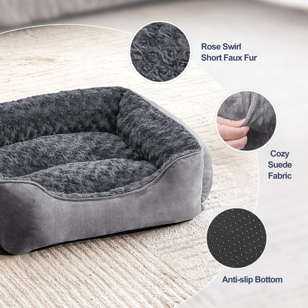 JOEJOY Rectangle Dog Bed side view shows soft faux fur and warmth