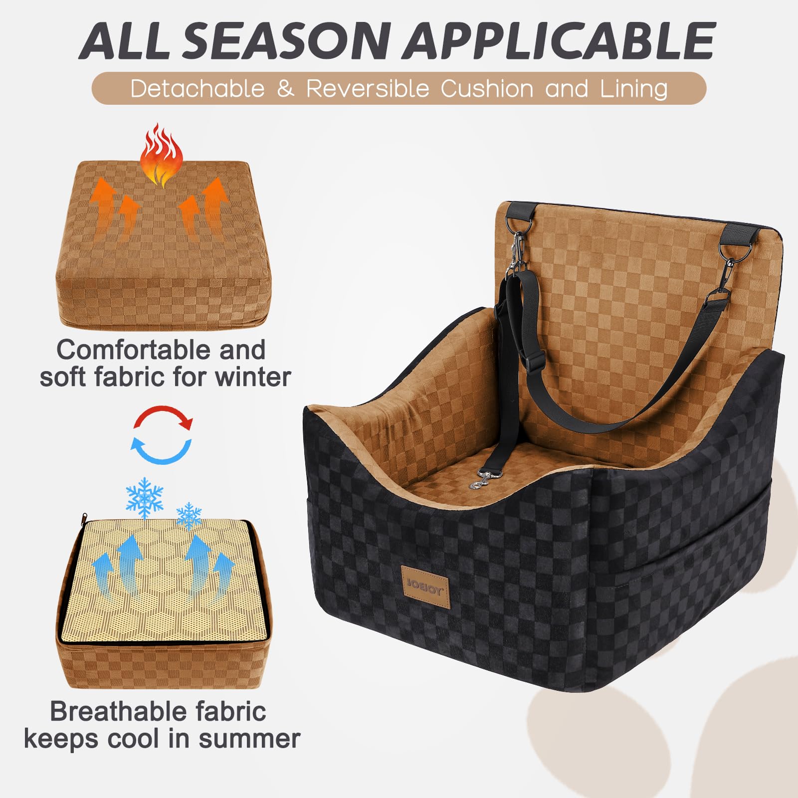 JOEJOY safety belts and non-slip base securing the booster during travel