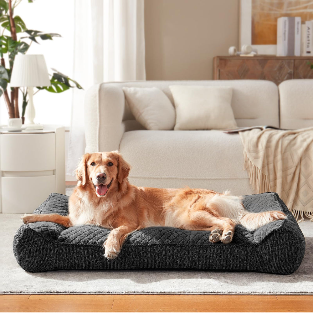 JOEJOY XL orthopedic bed with bolster side supports joints for large dogs.