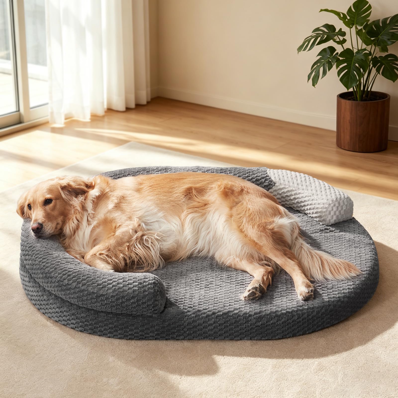 JOEJOY XL orthopedic dog bed in oval shape for spine support and joints.