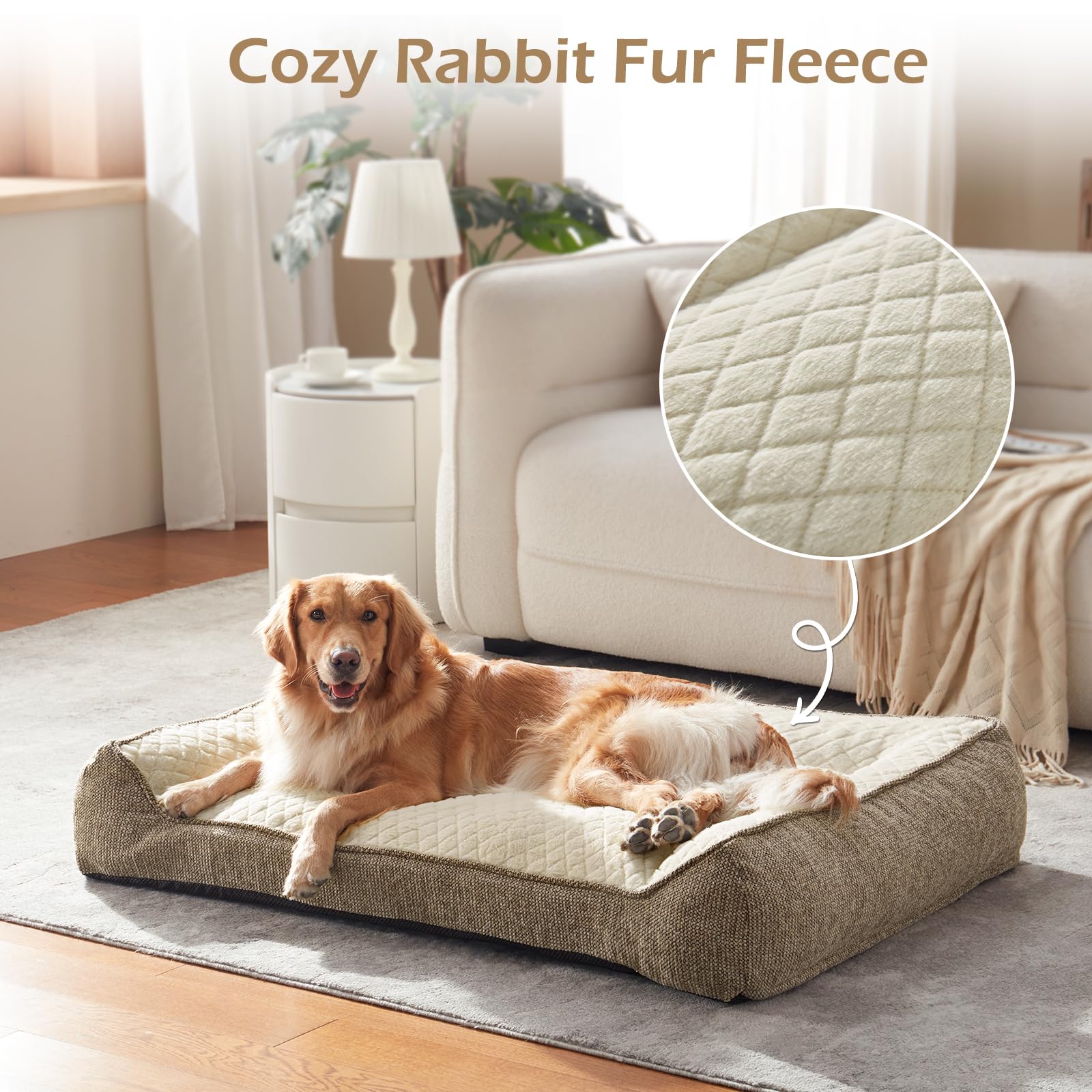 JoeJoy XL Orthopedic Dog Bed side view shows plush surface and sturdy sides