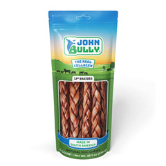John Bully collagen for dogs braided 12-inch 6-pack, durable natural protein chew.