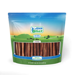 John Bully collagen stick 6-inch close-up, odor-free formula for dogs.