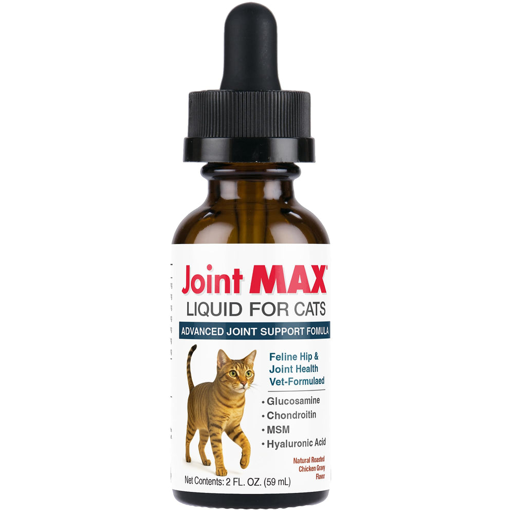 Joint Max Liquid for Cats bottle front showing premium joint support for aging pets