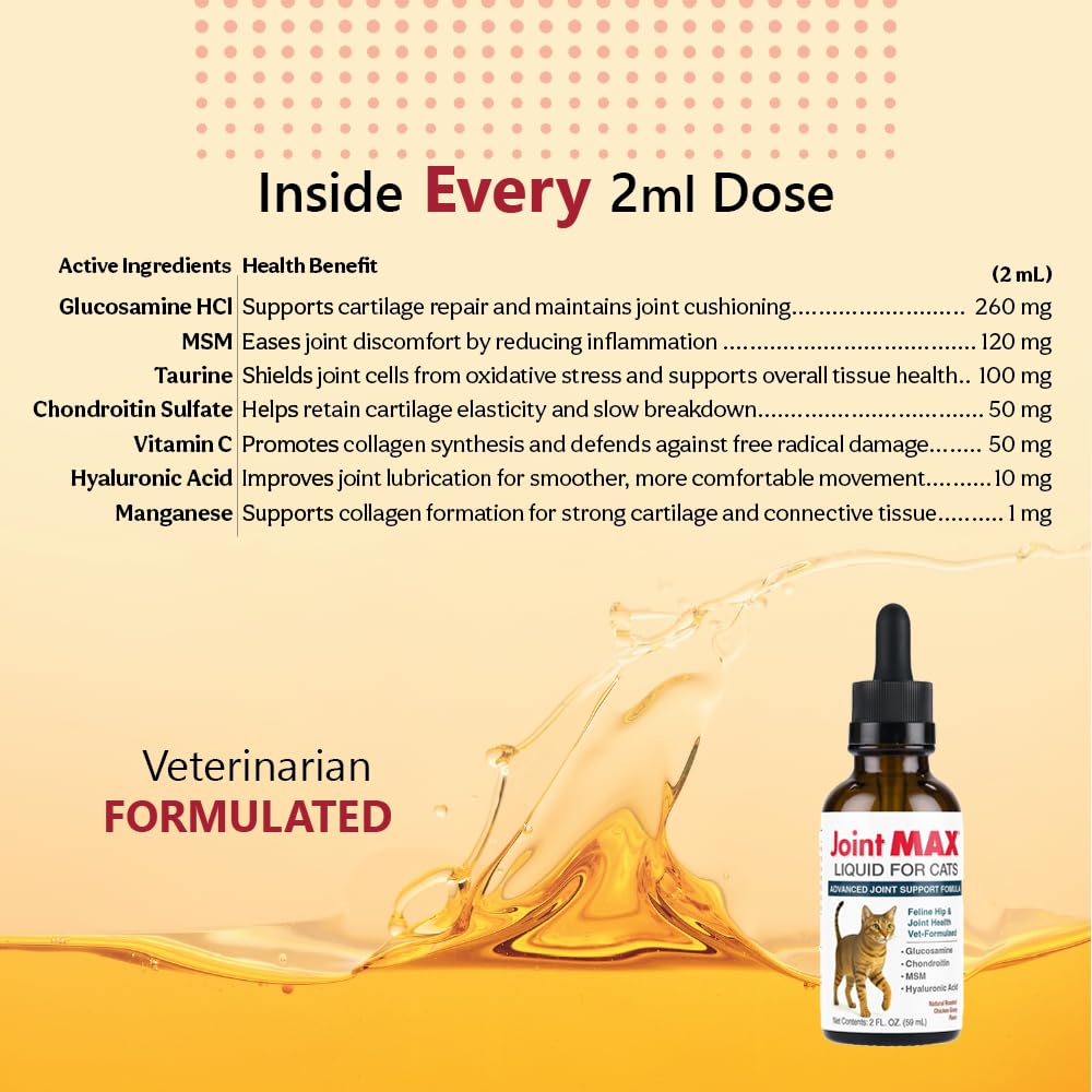 Joint Max Liquid for Cats being poured into food to ease administration