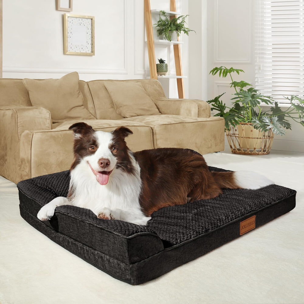 Jolifield dog bed with L-shaped design for neck and head comfort