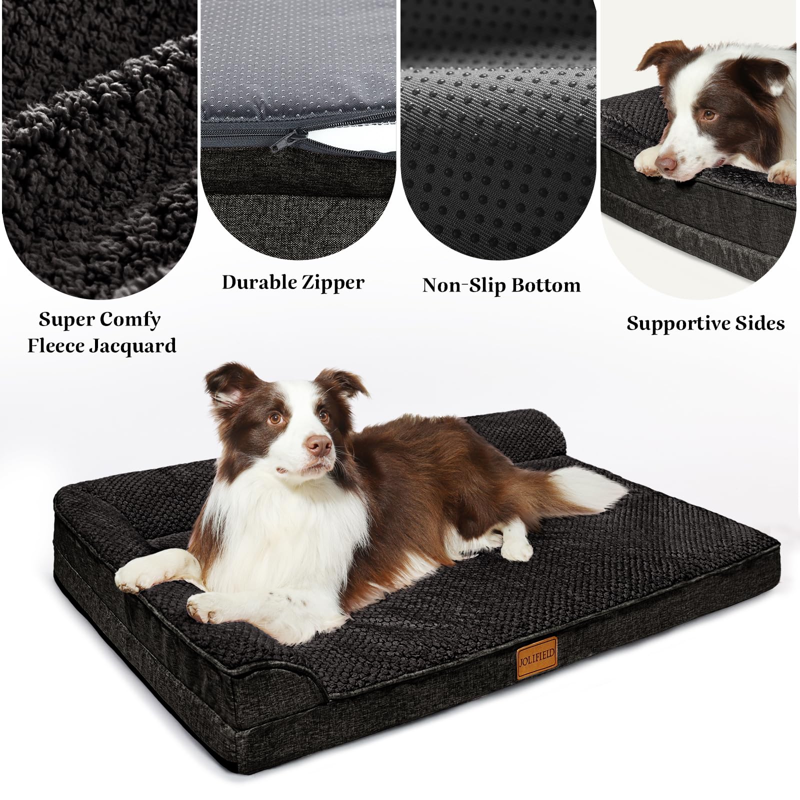 Jolifield large 36x24 inch bed for bigger dogs in black
