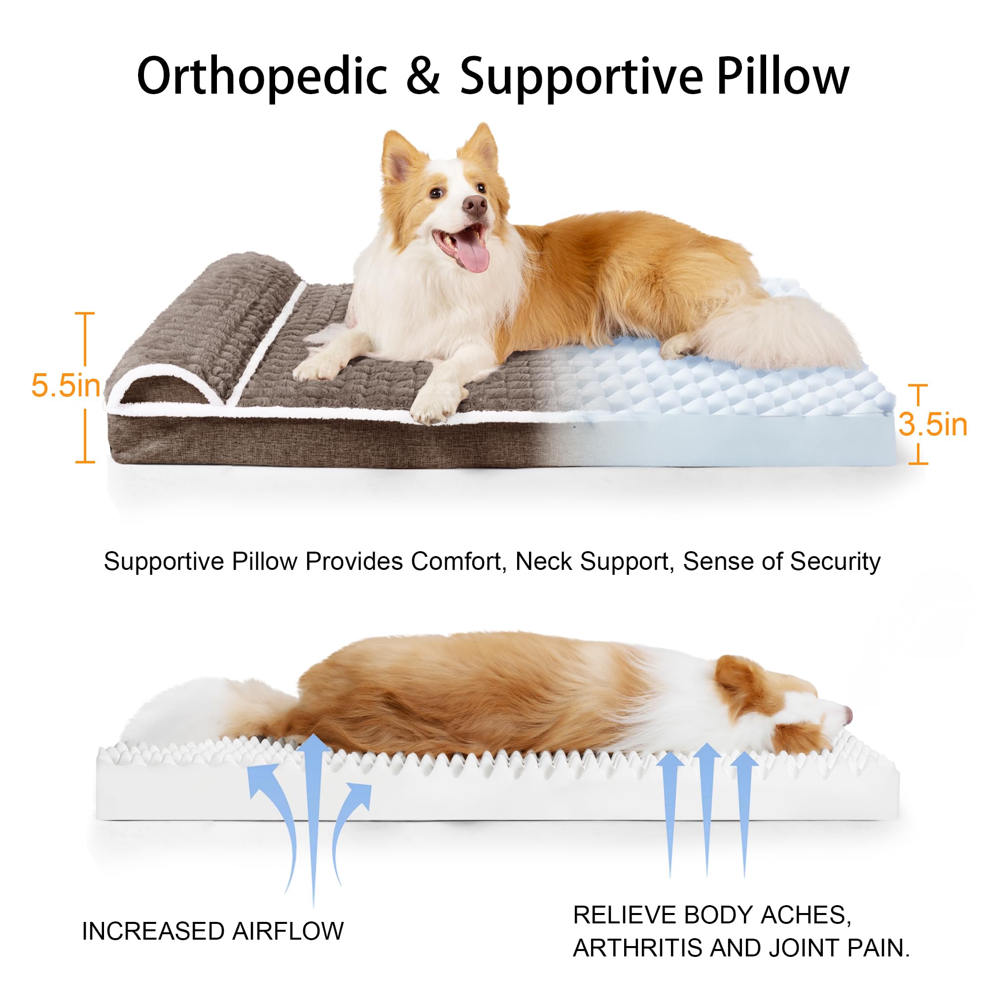 Jolifield Orthopedic XL dog bed taupe color blends with decor