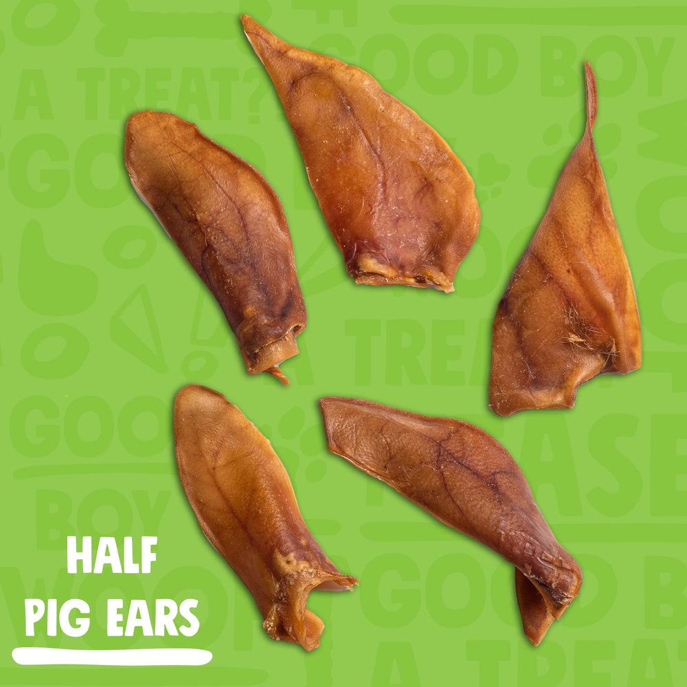 Close-up texture of Jolly Barks pig ear chews, showing thick, chewy surface.