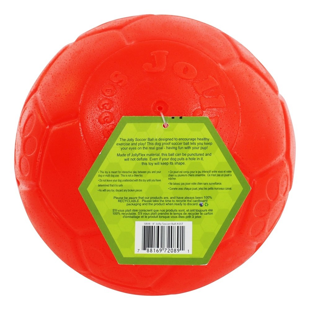 Jolly Pets Jolly Soccer Ball 8in texture-closeup shows pliable material.