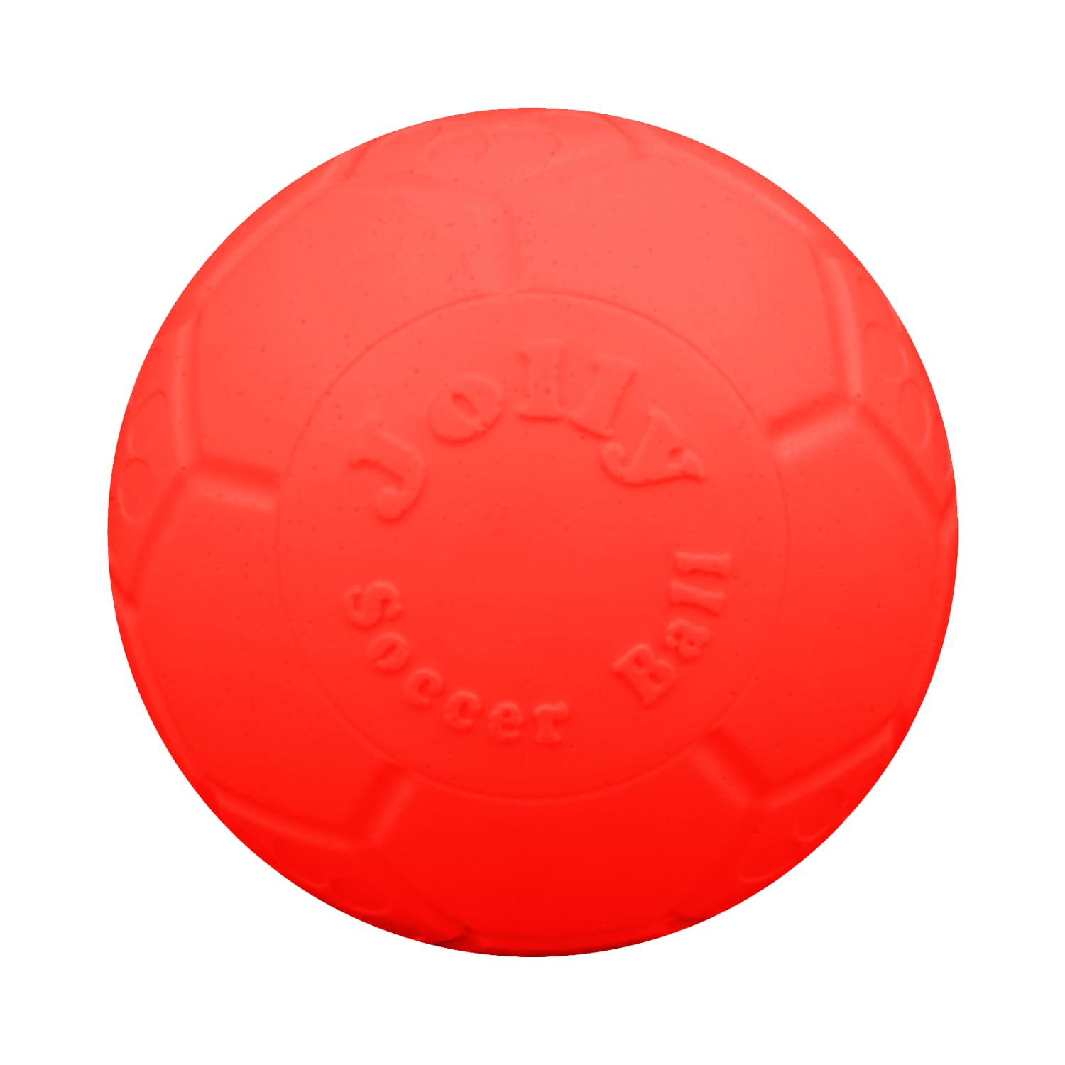 The large orange Jolly Pets ball floats for water retrieval and fetch.