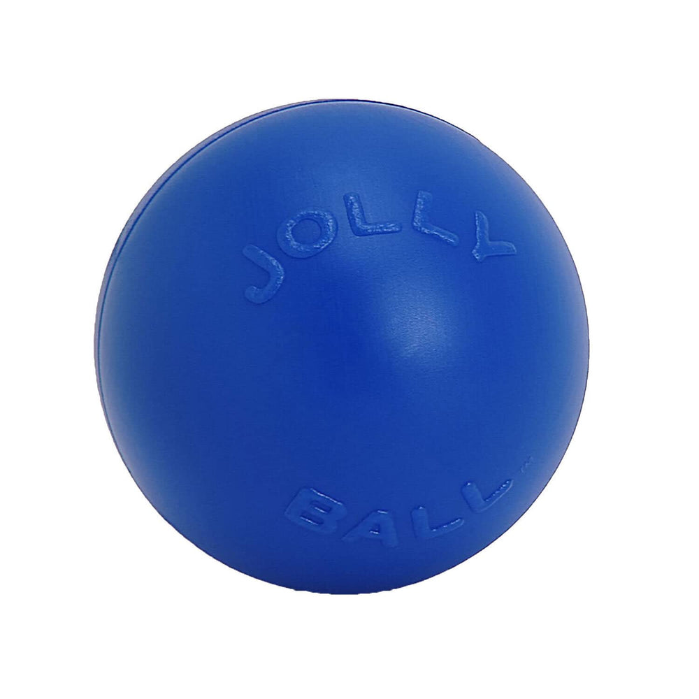 Jolly Pets Push-N-Play ball 14 inches in blue for all-breed play.