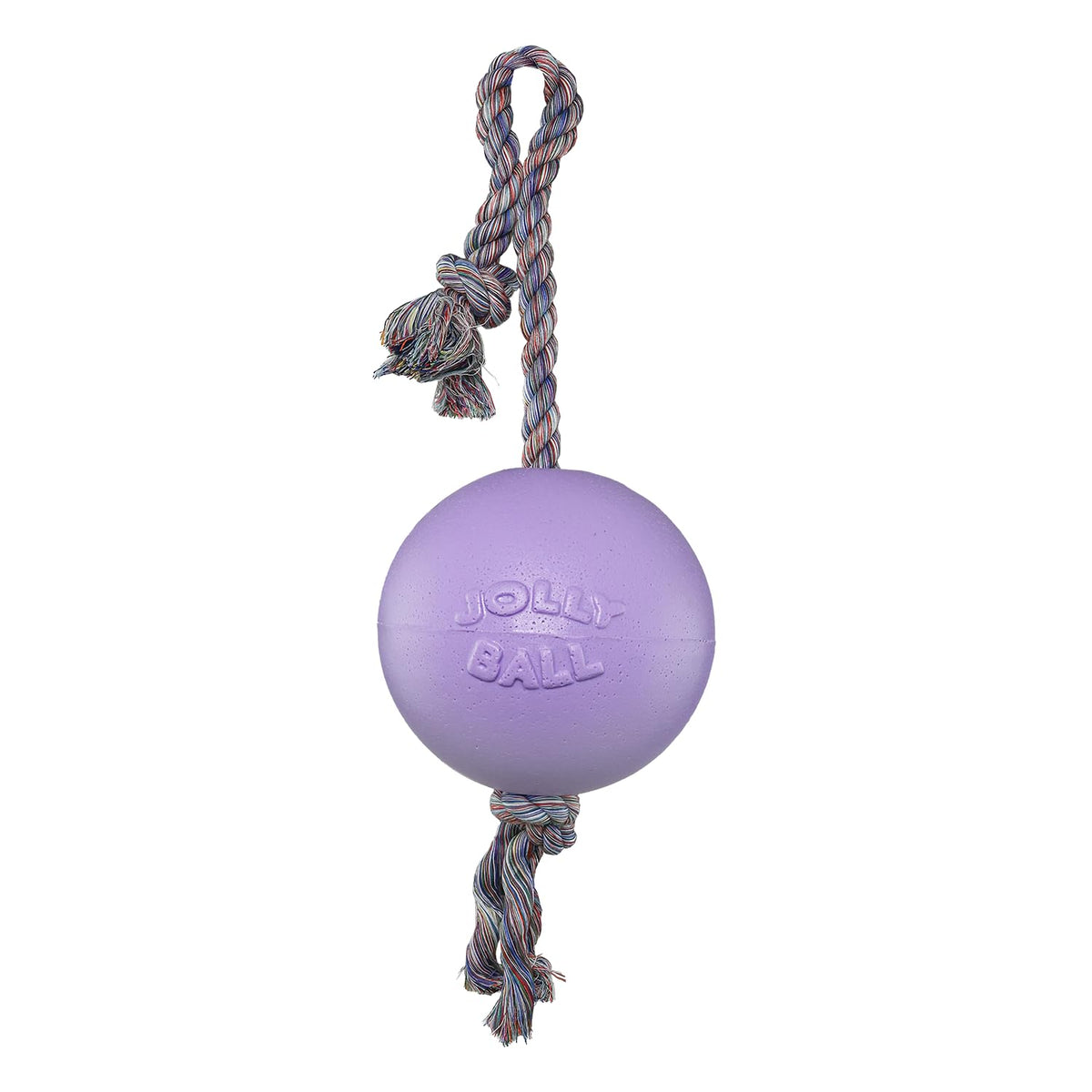Jolly Pets Romp-n-Roll large light-purple ball with rope for water fetch and tug play