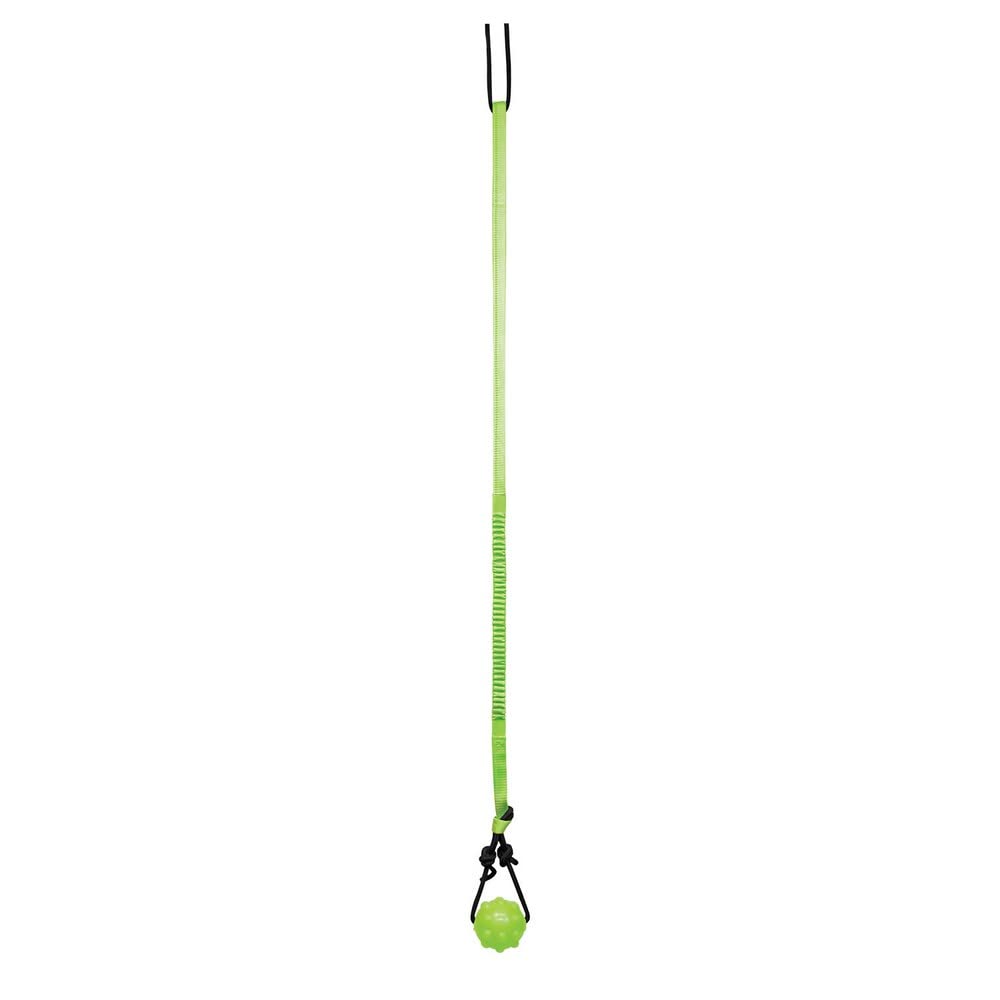 Jolly Pets Tree Tugger Green side view showing adjustable height for solo play